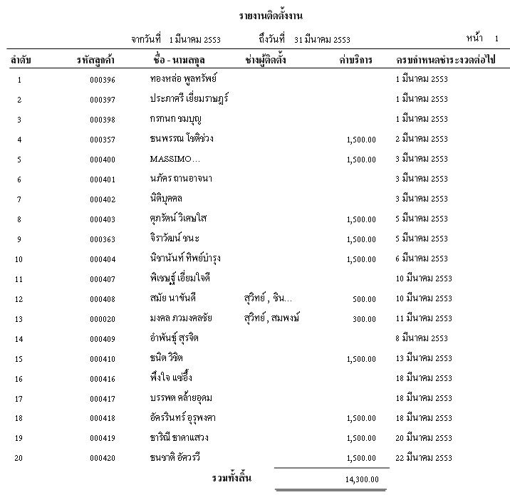 รายงานระบบงานติดตั้ง