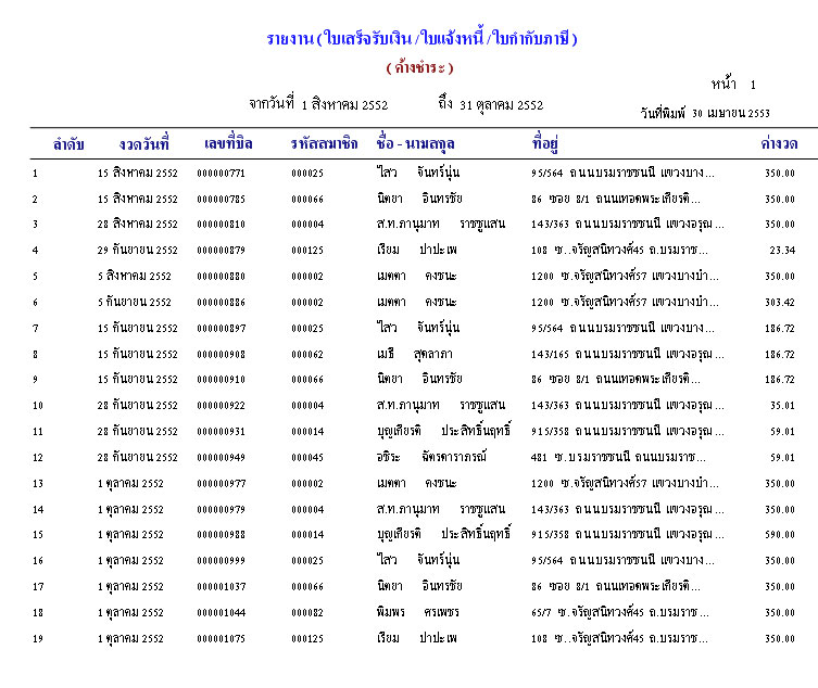 รายงานการค้างชำระ