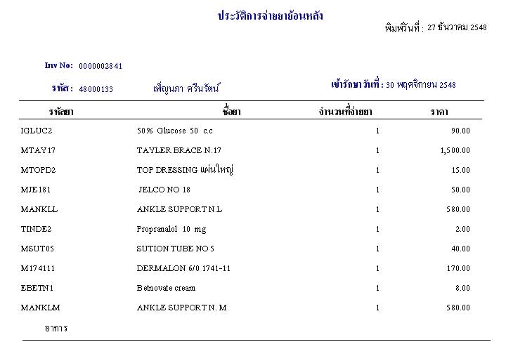 ประวัติการรักษา ย้อนหลัง