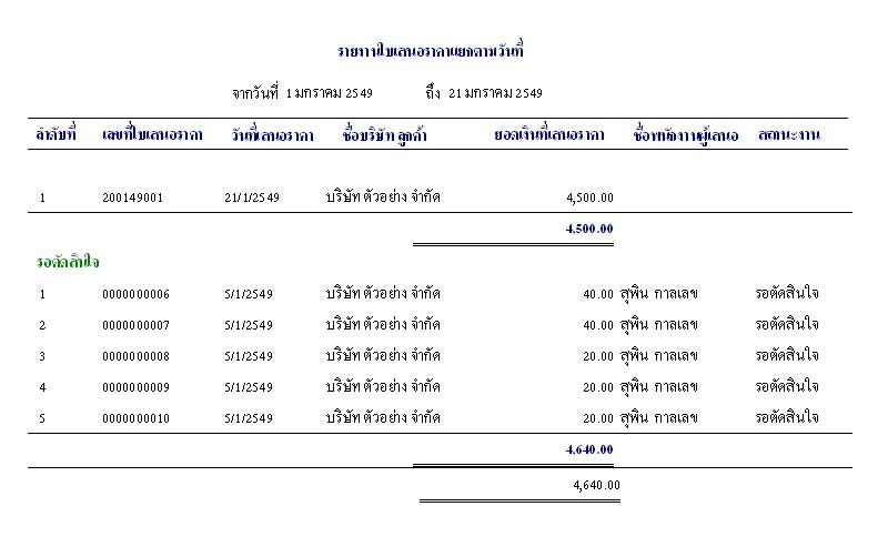 รายงานเสนอราคา ( ตามช่วงเวลา )